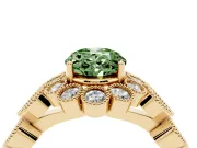 Oval Scalloped Halo Engagement Ring Setting for a Fancy Green Lab-Grown Diamond | Heart Pavé Band | Yellow Gold
