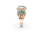 Radiant Cut Three Stone Halo Engagement Ring Setting for a Fancy Green Lab-Grown Diamond | Pavé Wave Band | Rose Gold
