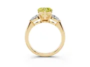 Fancy Yellow Three-Stone Heart Cut Diamond Ring Set in Yellow gold with Pear Side Stones and Prong Setting