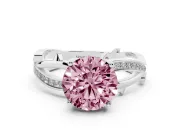 Fancy Pink Round Cut Diamond Pavé Twist Band Solitaire Ring Set in Platinum with Prong Setting