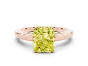 Fancy Yellow Radiant Cut Diamond Solitaire Ring Set in Rose gold with Prong Setting and Classic Band