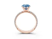 Fancy Blue Round Cut Diamond Solitaire Ring Set in Rose gold with Prong Setting and Pavé-Set Band
