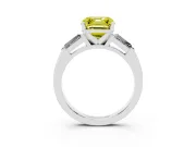 Fancy Yellow Asscher Cut Diamond Solitaire Ring Set in Platinum with Tapered Baguette Side Stones and Prong Setting