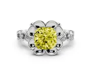 Cushion Cut Floral Engagement Ring Setting for a Fancy Yellow Lab-Grown Diamond | Petal Frame | White Gold