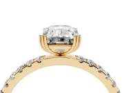 Emerald Cut Diamond Brilliant Solitaire Set in Yellow gold with Pavé Band and Claw Prong Setting