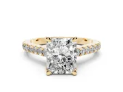 Radiant Cut Hidden Halo Pave Engagement Ring Setting | Claw Prongs | Yellow Gold