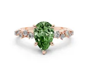 Fancy Green Pear Cut Diamond Solitaire Vine Band Ring Set in Rose gold with Round Accents and Prong Setting