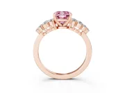 Fancy Pink Cushion Cut Diamond Cluster Engagement Ring Set in Rose gold with Pavé Band and Prong Setting