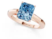 Fancy Blue Radiant Cut Diamond Solitaire Ring Set in Rose gold with Prong Setting and Classic Band