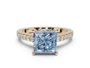Princess Cut Pavé Solitaire Engagement Ring Setting for a Fancy Blue Lab-Grown Diamond | Crossover Gallery | Yellow Gold