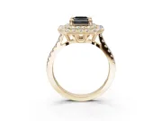 Radiant Cut Double Halo Engagement Ring Setting for a Black Center | Pavé Shoulders | Yellow Gold