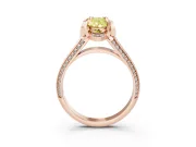 Fancy Yellow Pear Cut Diamond Pavé Split Shank Solitaire Ring Set in Rose gold with Prong Setting