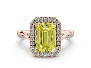 Emerald Cut Twist Halo Engagement Ring Setting for a Fancy Yellow Lab-Grown Diamond | Rose Gold
