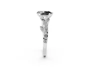 Fancy Black Pear Cut Diamond Solitaire Leaf-Inspired Ring Set in Platinum with Pavé Band and Prong Setting