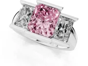Radiant Cut Channel-Set Three Stone Engagement Ring Setting for a Fancy Pink Lab-Grown Diamond | Sterling Silver