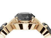 Round Three Stone Halo Engagement Ring Setting for a Black Center | Pavé Wave Band | Yellow Gold