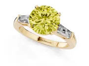 Round Three Stone Engagement Ring Setting for a Fancy Yellow Lab-Grown Diamond | Tapered Baguettes | Yellow Gold