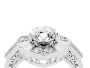 Marquise Milgrain Sectioned Halo Engagement Ring Setting | Square-Framed Sides | Sterling Silver