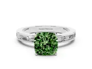 Cushion Cut Baguette Engagement Ring Setting for a Fancy Green Lab-Grown Diamond | Channel Set | Sterling Silver