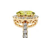 Fancy Yellow Oval Cut Diamond Pavé Band Halo Engagement Ring Set in Yellow gold with Prong Setting