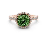 Fancy Green Cushion Cut Diamond Halo Pavé Band Ring Set in Rose gold with Prong-Held Center
