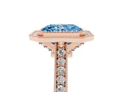 Radiant Cut Vintage Milgrain Halo Engagement Ring Setting for a Fancy Blue Lab-Grown Diamond | Bezel Head | Rose Gold