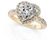 Heart Cut Diamond Halo Ring Set in Yellow gold with Pavé-Setting Band and Open Prong Center