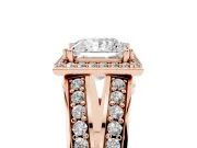Princess Cut Halo Engagement Ring Setting | Two-Row Pave Split Shank | Rose Gold