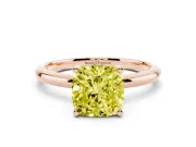 Fancy Yellow Cushion Cut Diamond Solitaire Engagement Ring Set in Rose gold with Prong Setting and Polished Band