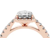 Radiant Cut Diamond Halo Engagement Ring Set in Rose gold with Pavé Band and Prong Setting