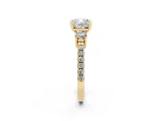 Three-Stone Cushion Cut Diamond Pavé Band Ring Set in Yellow gold with Prong Setting