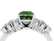 Fancy Green Emerald Cut Diamond Cluster Engagement Ring Set in Platinum with Pavé Band and Prong Setting