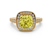 Cushion Cut Graduated Milgrain Halo Engagement Ring Setting for a Fancy Yellow Lab-Grown Diamond | Yellow Gold
