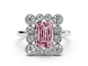 Emerald Cut Milgrain Cluster Halo Engagement Ring Setting for a Fancy Pink Lab-Grown Diamond | Plain Band | Platinum