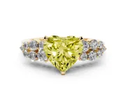 Heart-Shaped Side Stone Engagement Ring Setting for a Fancy Yellow Lab-Grown Diamond | Shoulder Clusters | Yellow Gold