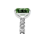Fancy Green Emerald Cut Diamond Pavé Solitaire Ring Set in Silver with Round Band and Prong Setting