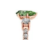 Pear-Shaped Three Stone Pavé Engagement Ring Setting for a Fancy Green Lab-Grown Diamond | Round Side Stones | Rose Gold