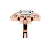 Emerald Cut Vintage Milgrain Bezel Cluster Halo Engagement Ring Setting | Plain Band | Rose Gold