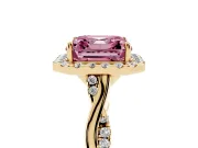 Asscher Cut Twist Halo Engagement Ring Setting for a Fancy Pink Lab-Grown Diamond | Yellow Gold