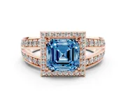 Asscher Cut Halo Engagement Ring Setting for a Fancy Blue Lab-Grown Diamond | Two-Row Pave Split Shank | Rose Gold