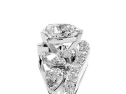 Heart Cut Diamond Halo Ring Set in White gold with Marquise and Pavé Band in Prong Setting