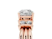 Cushion Cut Bar-Set Accent Engagement Ring Setting | Grooved Band | Rose Gold
