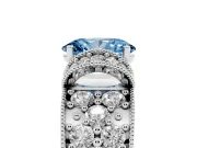 Oval Vintage Pave Engagement Ring Setting for a Fancy Blue Lab-Grown Diamond | Milgrain Edges | Sterling Silver