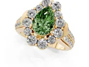 Pear-Shaped Large Accent Halo Engagement Ring Setting for a Fancy Green Lab-Grown Diamond | Graduated Pavé | Yellow Gold