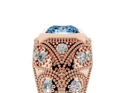 Fancy Blue Princess Cut Diamond Bezel Ring Set in Rose gold with Milgrain Accent Band