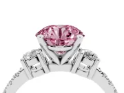 Round Three Stone Pavé Engagement Ring Setting for a Fancy Pink Lab-Grown Diamond | Round Side Stones | Sterling Silver