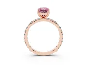 Fancy Pink Radiant Cut Diamond Pavé Solitaire Ring Set in Rose gold with Round Band and Prong Setting