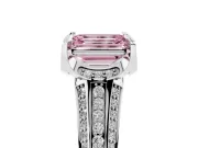 Fancy Pink Emerald Cut Diamond Pavé Split Shank Solitaire Ring Set in White gold with Prong Setting