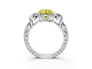 Round Vintage Three Stone Engagement Ring Setting for a Fancy Yellow Lab-Grown Diamond | Sterling Silver