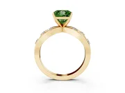 Fancy Green Princess Cut Diamond Solitaire Ring Set in Yellow gold with Side Stones on Criss-Cross Band and Prong Setting